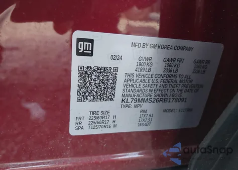 2024 Chevrolet Trailblazer Fwd Ls из США, поврежденный, VIN KL79MMS26RB178091